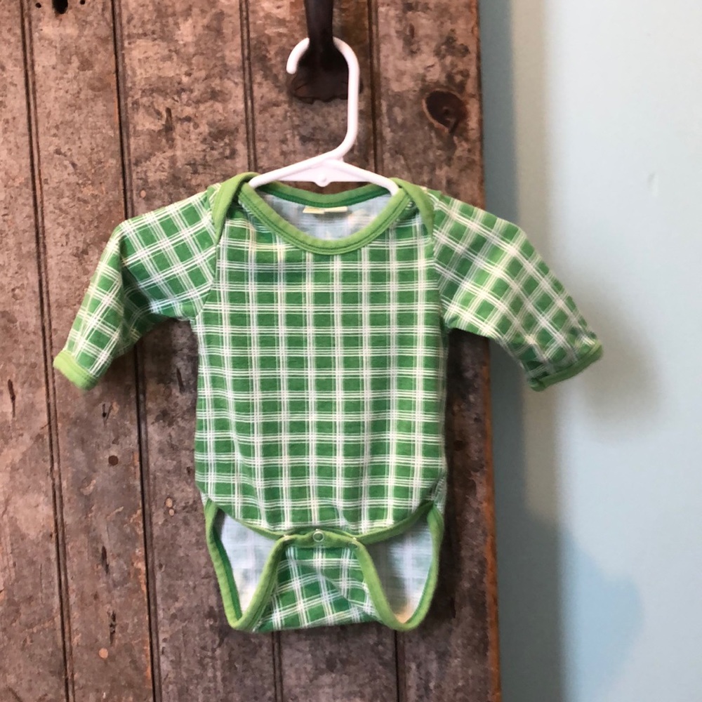 Me Too green plaid onesie